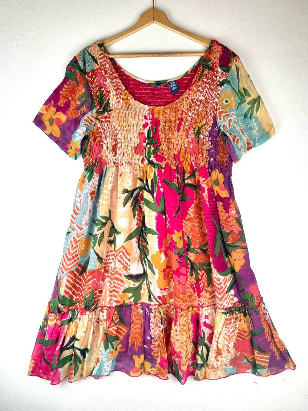 Phool Tropical Smocked Tiered Dress Boho Beach Resort